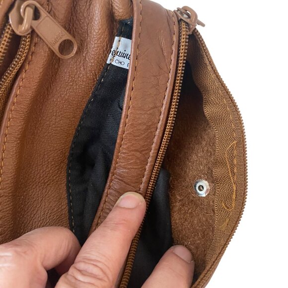 Vintage Tan Leather Small Envelope Wallet Purse Zippered Pockets Travel Mexico - Picture 5 of 7